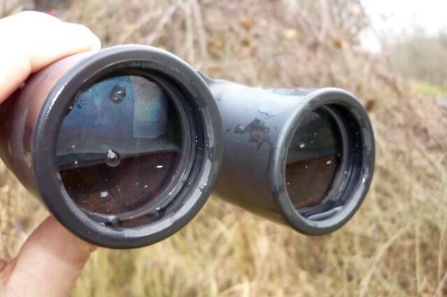 water in binoculars